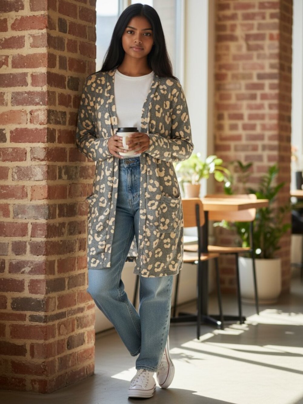Simply Southern Women’s Leopard Print Open Cardigan